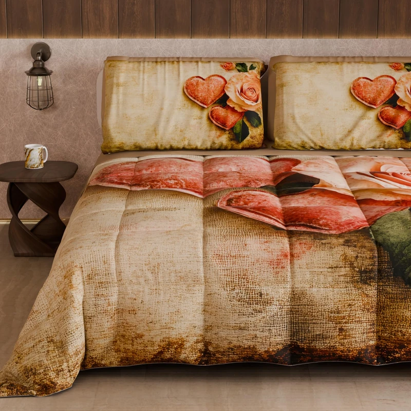 PETTI Artigiani Italiani - Winter Quilt, Double Sided Double Duvet Plain and Digital Print, Shabby 04 332, 100% Microfibre, Made in Italy