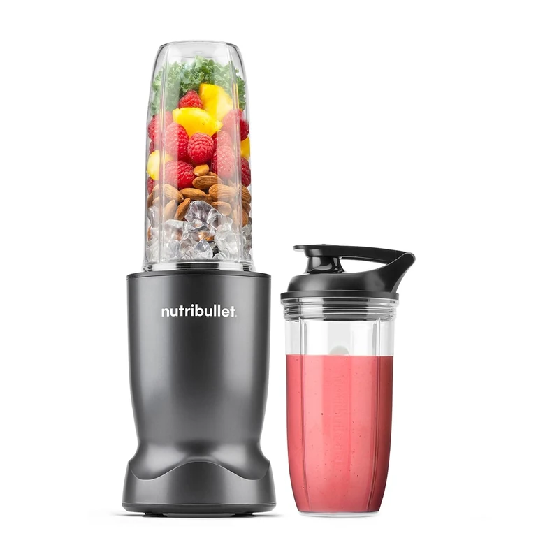 nutribullet Turbo Blender in Graphite - Powerful 1000W Motor Base & Rapid Extractor Blade - Easily Blends Frozen Fruit, Nuts & Ice - With 700ml & 500ml Cup & Lid to Go - For Smoothies & Juices