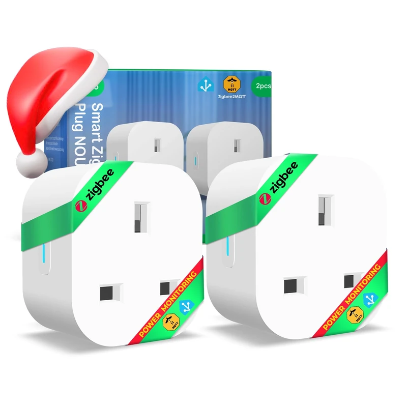 ZigBee Smart Plug 13A UK(ZigBee Hub Required) with Energy Monitoring, Voice Control, Timer & Schedule, Compatible with Alexa, Google Home, Home Assistant, Compact Design, 2 Pack