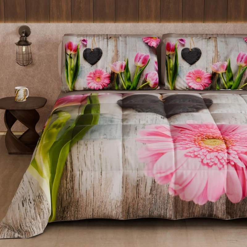 PETTI Artigiani Italiani - Winter Quilt, Winter Duvet, Double Sided Single Quilt Solid Colour and Digital Print, Shabby 04 330, 100% Microfibre, Made in Italy