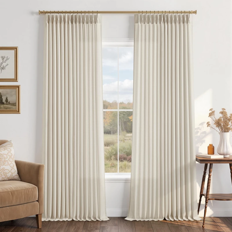 Extra Long Natural Linen Pinch Pleated Sheer Curtains for Living Room 102 Inch Length, Boho Farmhouse Window Drapes for Bedroom Privacy Darkening Light Filtering Linen Blend Neutral Treatments 40x102