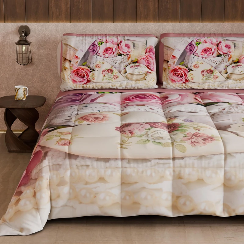PETTI Artigiani Italiani - Winter Quilt, Double Sided Double Duvet Plain and Digital Print, Shabby 04 328, 100% Microfibre, Made in Italy