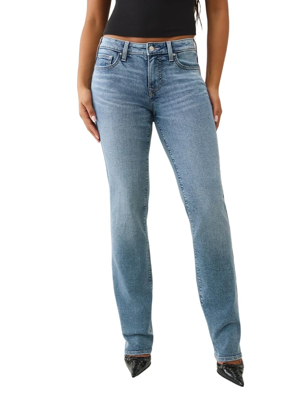 True Religion Women's Billie Single Needle Mid Rise Straight, Blue, 33