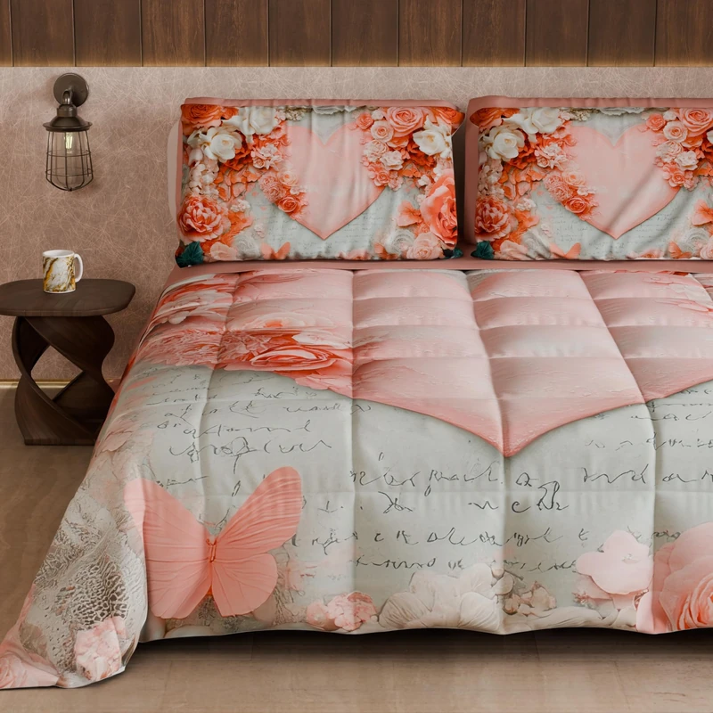 PETTI Artigiani Italiani - Winter Quilt, Winter Duvet, Double Sided Single Quilt Solid Colour and Digital Print, Shabby 04 335, 100% Microfibre, Made in Italy - Image 1