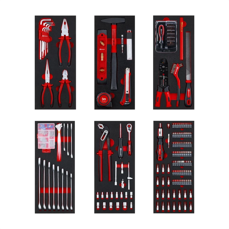Original Einhell 6-Pads Tool Set for Workshop Trolley - 287 Pieces Including Precision & Special Bits, Pliers, Screws, Socket Wrench, Spirit Level, Hammer & Tape Measure - Image 1