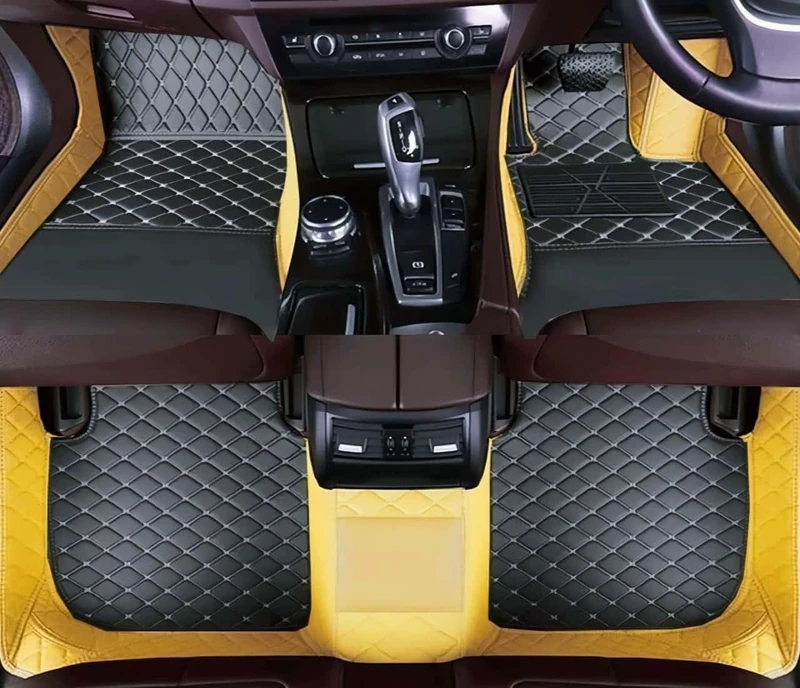Custom car Floor mats 99% Suitable for Cars, SUVs, Sports Cars, Trucks, car mats All-Weather Personalized, Fully Cover Luxury car Foot mats, Non-Slip Floor mats. (Edge Yellow middle Black)