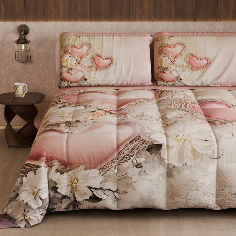 PETTI Artigiani Italiani - Winter Quilt, Winter Duvet, Double Sided Quilt, Solid Colour and Digital Print, Shabby 04 343, 100% Microfibre, Made in Italy