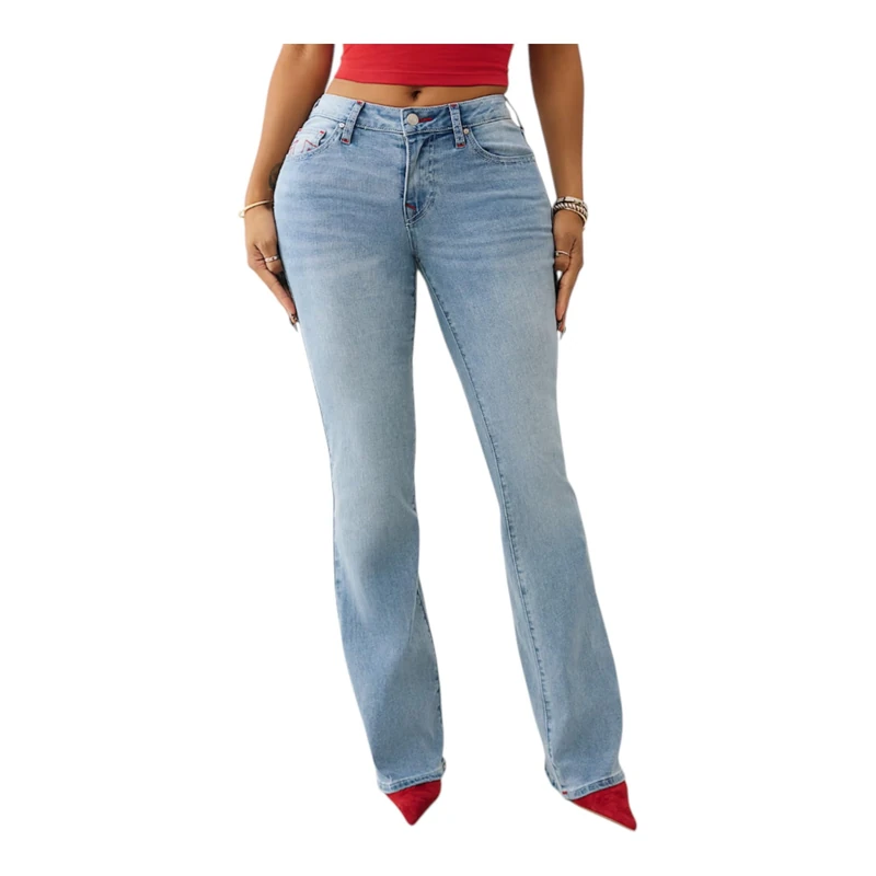 True Religion Women's Becca Single Needle Mid Rise Bootcut, Blue, 33