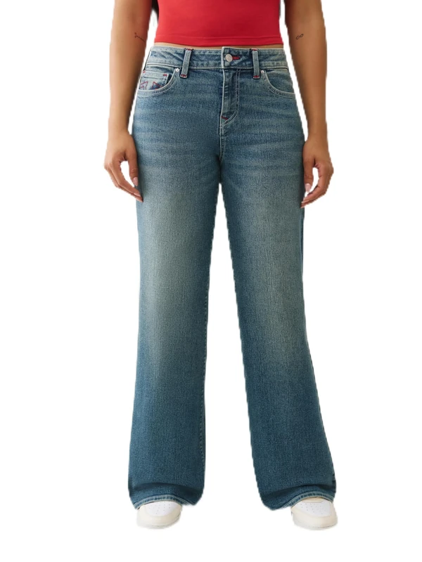 True Religion Women's Bobbi Single Needle Baggy, Blue, 33