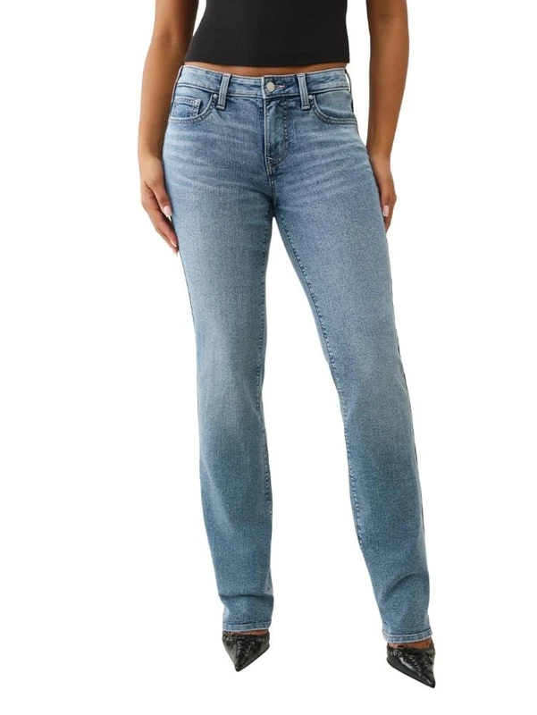 True Religion Women's Billie Single Needle Mid Rise Straight, Blue, 29