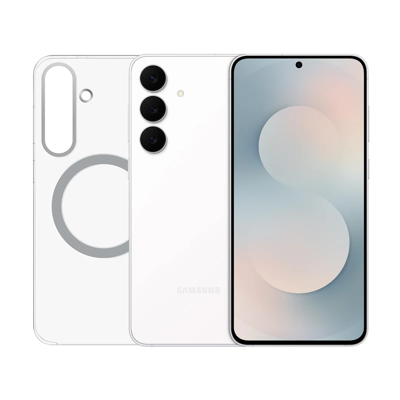 Samsung Galaxy S25 FE + Clear Case, AI Smartphone, Slim 7.4mm Frame, 6.7" FHD Display, 50MP Camera, 256GB Storage, 8GB Memory, 4900 mAh Battery, White, 3 Year Extended Warranty (UK Version)