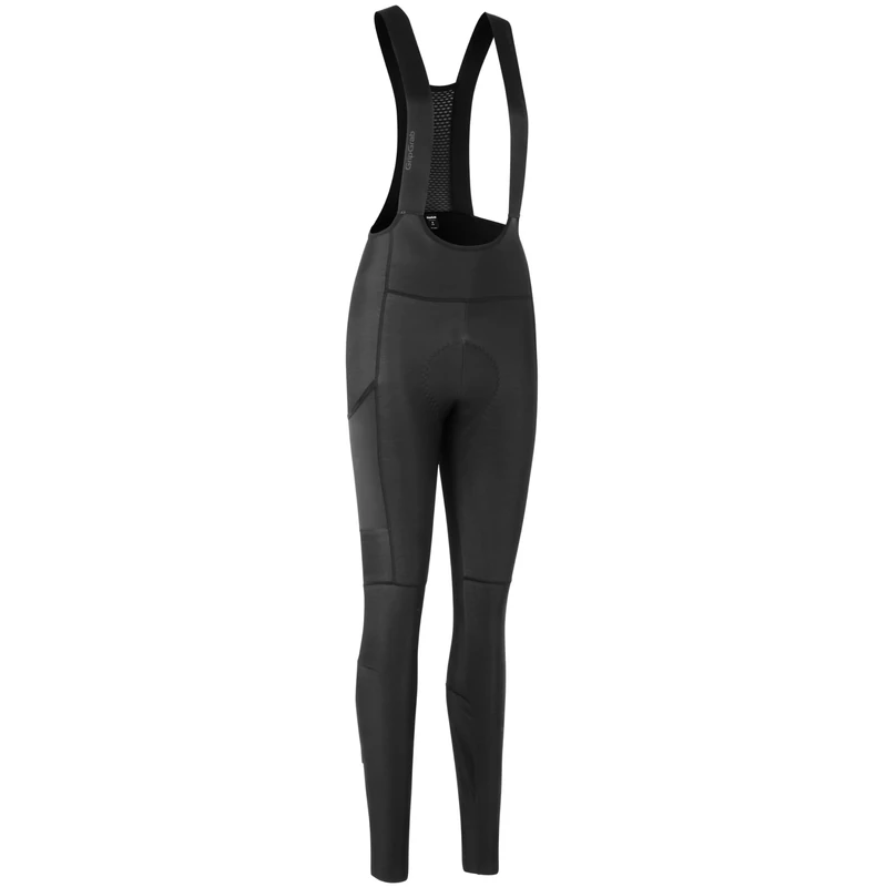 GripGrab PACR Thermal Winter Cycling Bib Tights for Women Padded Long MTB Gravel Bike Road Biking Trousers Leg Pocket Black