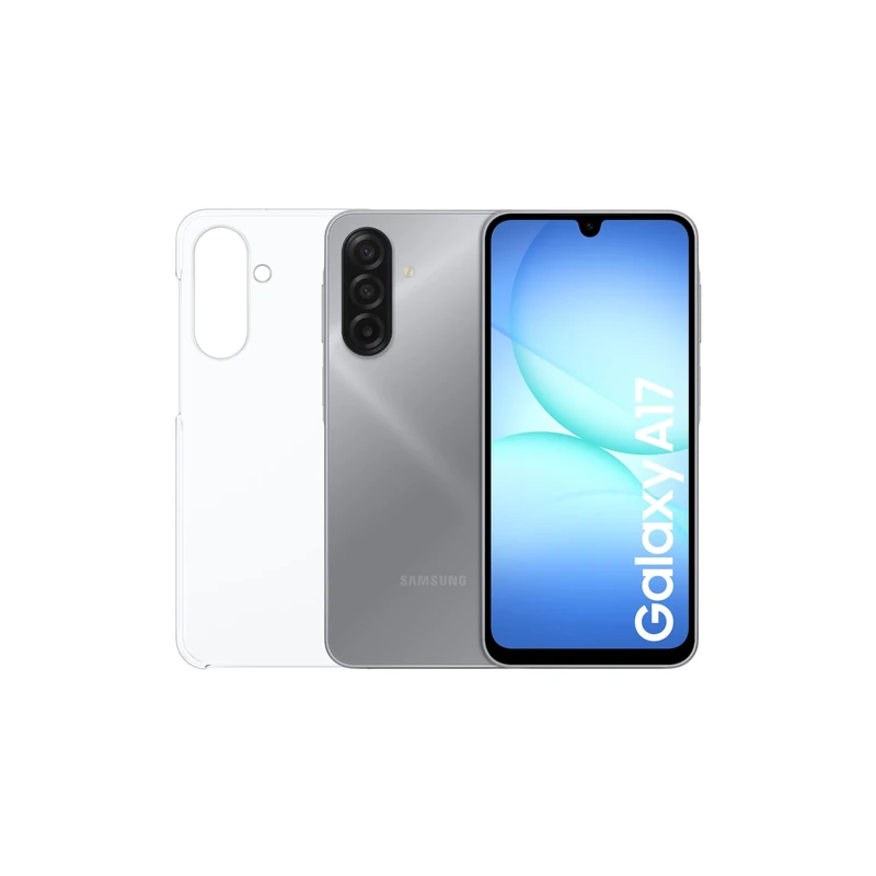 Samsung Galaxy A17 4G + Clear Case, AI Smartphone, Slim 7.5mm Frame, Large Screen, 50MP Camera, 128GB Storage, 4GB Memory, 5000 mAh Battery, Grey, 3 Year Extended Warranty (UK Version)