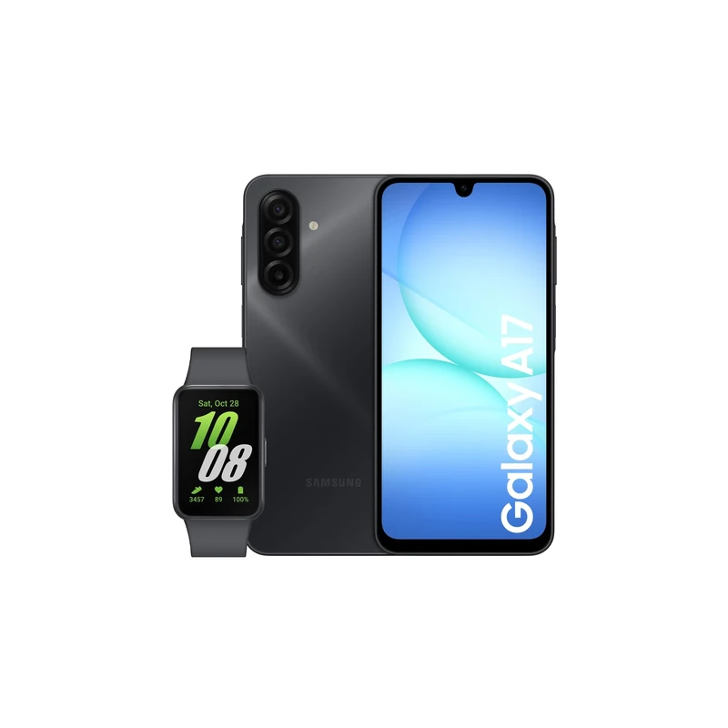 Samsung Galaxy A17 4G + Fit3 Black, AI Smartphone, Slim 7.5mm Frame, Large Screen, 50MP Camera, 128GB Storage, 4GB Memory, 5000 mAh Battery, Black, 3 Year Extended Warranty (UK Version)