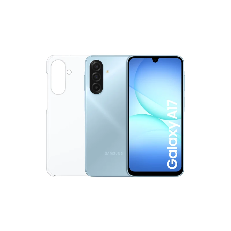Samsung Galaxy A17 4G + Clear Case, AI Smartphone, Slim 7.5mm Frame, Large Screen, 50MP Camera, 128GB Storage, 4GB Memory, 5000 mAh Battery, Light Blue, 3 Year Extended Warranty (UK Version)