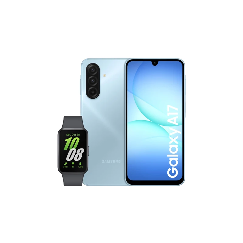Samsung Galaxy A17 4G + Fit3 Black, AI Smartphone, Slim 7.5mm Frame, Large Screen, 50MP Camera, 128GB Storage, 4GB Memory, 5000 mAh Battery, Light Blue, 3 Year Extended Warranty (UK Version)