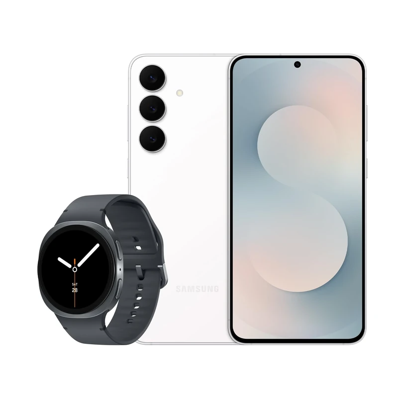 Samsung Galaxy S25 FE + Watch8, AI Smartphone, Slim 7.4mm Frame, 6.7" FHD Display, 50MP Camera, Exynos 2400, 512GB Storage, 8GB Memory, 4900 mAh Battery, White, 3 Year Extended Warranty (UK Version)