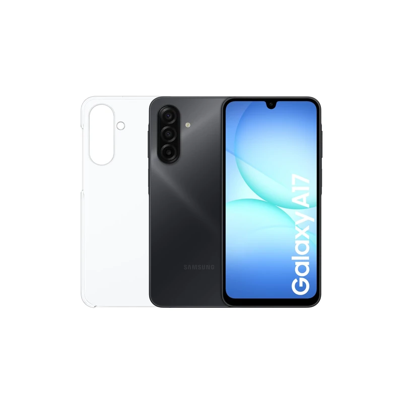 Samsung Galaxy A17 4G + Clear Case, AI Smartphone, Slim 7.5mm Frame, Large Screen, 50MP Camera, 128GB Storage, 4GB Memory, 5000 mAh Battery, Black, 3 Year Extended Warranty (UK Version)