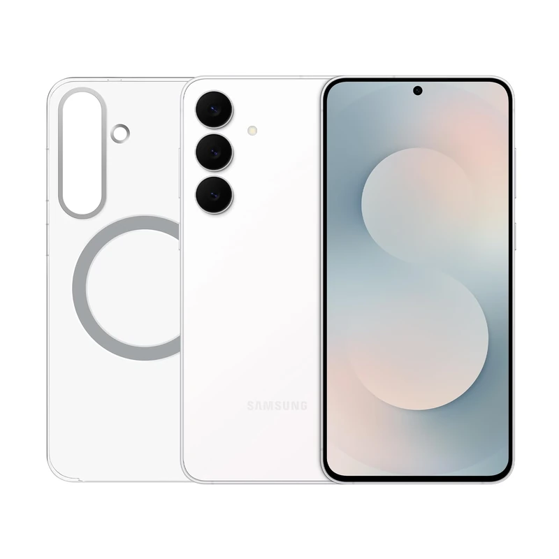 Samsung Galaxy S25 FE + Clear Case, AI Smartphone, Slim 7.4mm Frame, 6.7" FHD Display, 50MP Camera, 512GB Storage, 8GB Memory, 4900 mAh Battery, White, 3 Year Extended Warranty (UK Version)