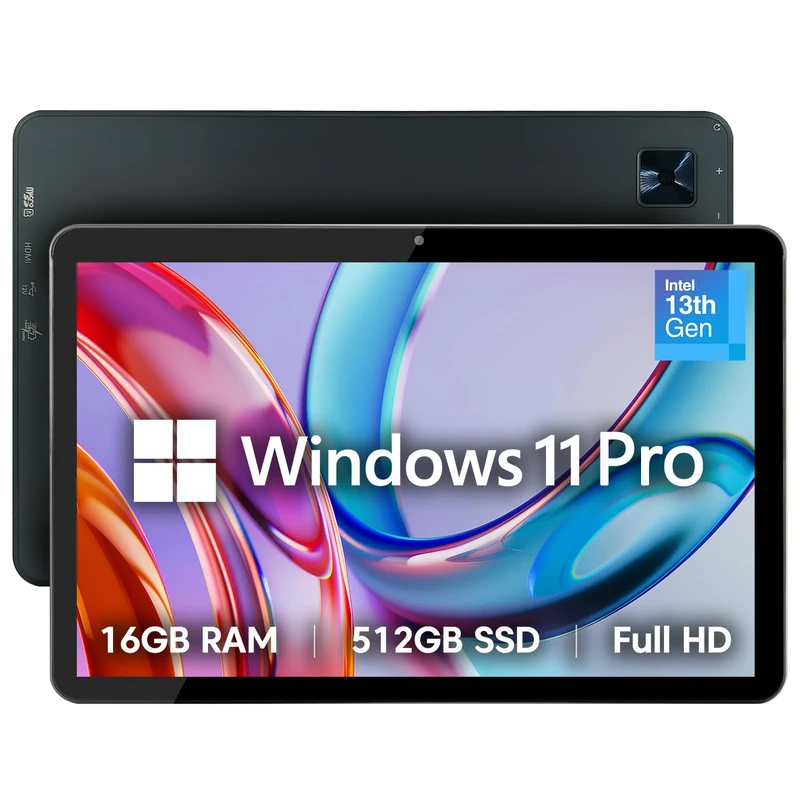 Fusion5 10.1” Windows 11 Professional Tablet PC - 16GB RAM, 512GB SSD, Intel Quad-Core, Full HD, USB C, Micro HDMI - 10 Inch Ultra Slim Windows Tablet Computer, Expandable Storage