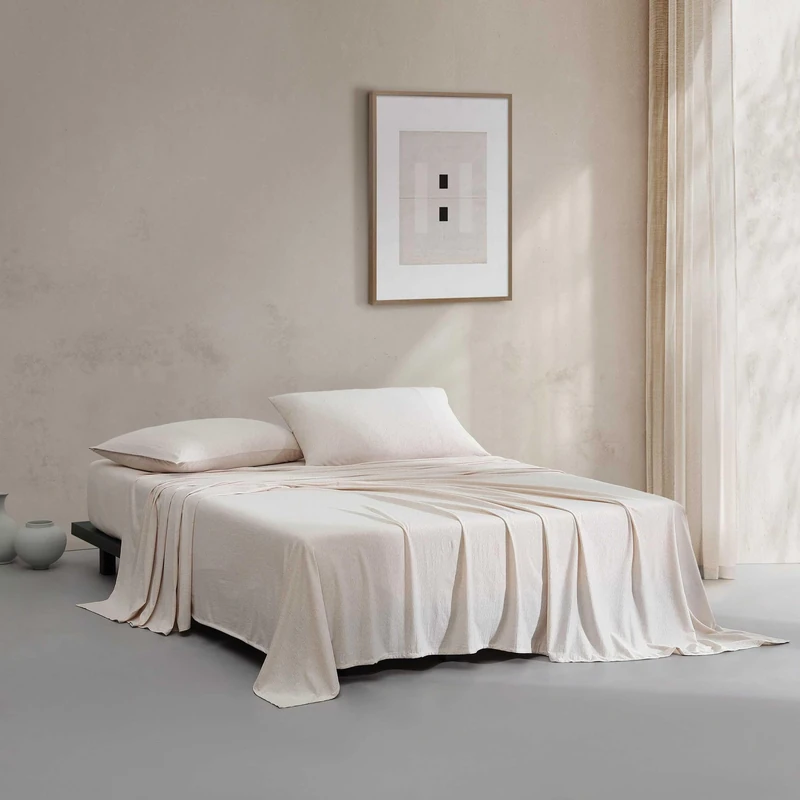 Calvin Klein - Queen Size Sheets Set, Naturally Soft Cotton-Blend Melange Jersey Bedding - Bed Sheets with Matching Pillowcases & Fitted Sheet (Modern Cotton Pink)