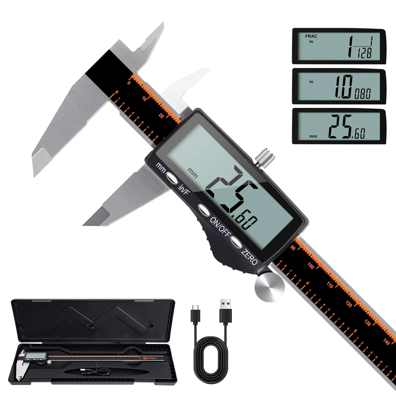 HARDELL Rechargeable Digital Caliper,Vernier Caliper Measuring Tool with Large LCD Screen for Fraction/Inch/Millimeter Conversion, Auto-Off, Durable Stainless Steel, 300mm