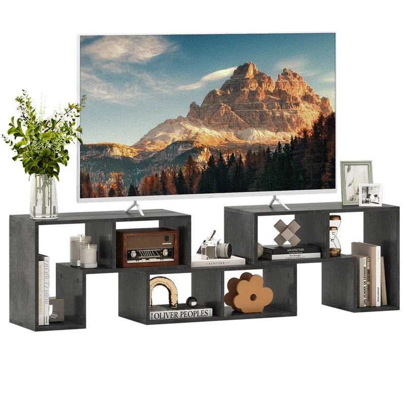 FANTASK TV Cabinet Freely Combinable, 3-Piece Wooden TV Cabinet for TVs up to 65 Inches, Extendible TV Stand, Multifunctional Storage Shelf (Grey, (134-180) x 30 x 43 cm) - Image 1