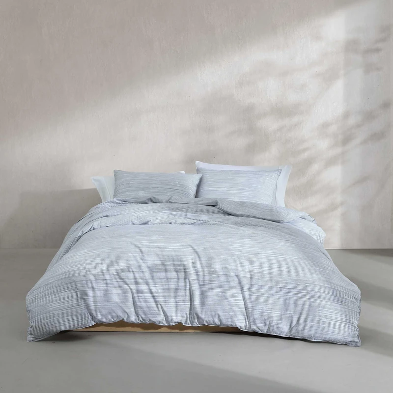 Calvin Klein – King Duvet Cover Set, Crisp Cotton Percale Bedding with Lightweight Feel, Hidden Button Closure & Corner Ties, 3 Piece Bed Set with Matching Pillowcases (Wavy Stripe Blue)