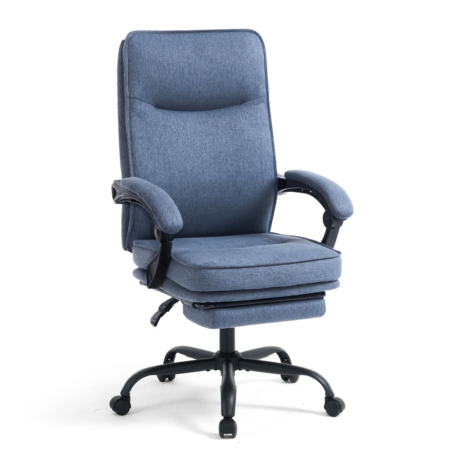 MZLEE Fabric Office Chair with Footrest Ergonomic Computer Chair with High Back Lumbar Support Reclining Comfortable Desk Chairs for Home Office (Navy Blue 150kg)