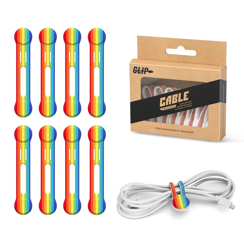 Kanemc Magnetic Cable Ties, 8 Pieces Reusable Cable Ties Cord Organiser, Magnetic Cable Tidy Clips Silicone Cable Straps for Organizing and Bundling Wires, Charging Cords, Earphone (Rainbow Colour)