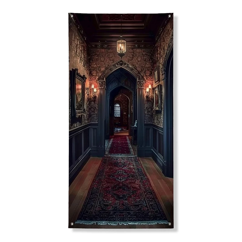 Generic Gothic Hallway Door Cover - 36x72 Inch Spooky Backdrop - Image 1