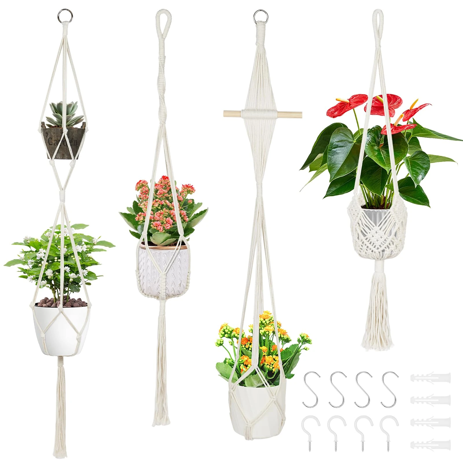 flintronic 4 Pack 105cm Hanging Planters Baskets,Macrame Plant Hangers,Planted Holder Hanging Basket for Potted Flower Pot Deck Ceiling balcony Wall Decoration (Pot Not Included Flower)