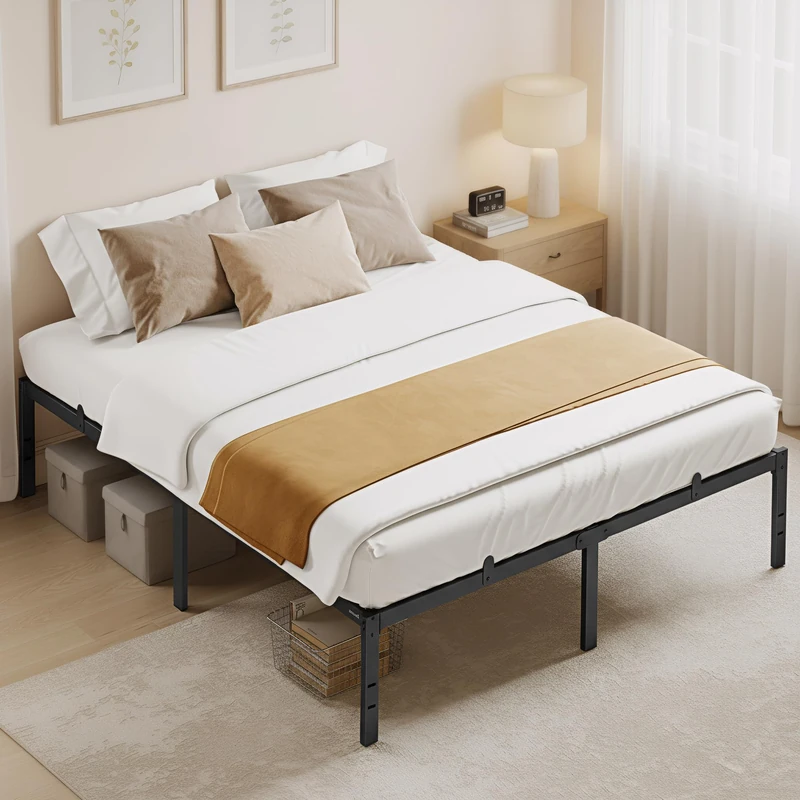VASAGLE King Metal Bed Frame, 150 x 200 cm, Under-Bed Space, Modern Style, for Guest Room, Easy Assembly, Ink Black RMB157BD01