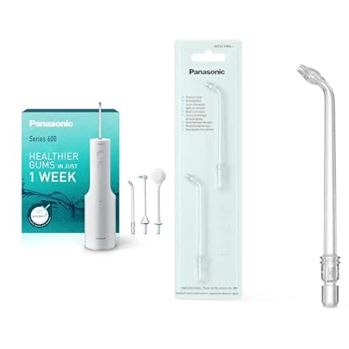Panasonic Series 600 Ultrasonic Water Flosser for Teeth + Panasonic Ultrasonic Nozzles (2-Pack)