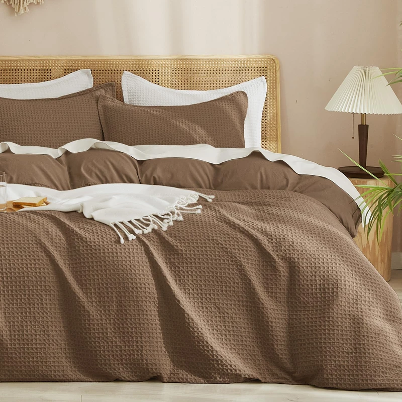 PHF Waffle Duvet Cover Set California King, No Snagging Ultra Soft Luxury Textured Breathable Comforter Cover for All Season 3pcs, Durable Bedding Duvet Set with 2 Pillow Shams, 104"x98", Cocoa Brown