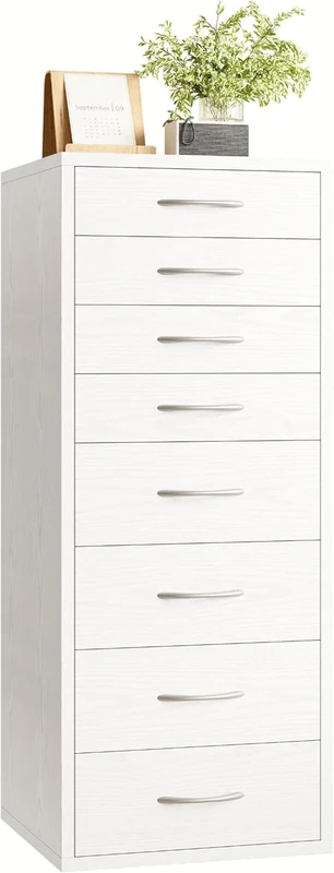 IRONCK White Chest of Drawers Bedroom with 8 Drawers, Tall Storage Cabinet with Handles, Narrow Dresser Cabinet Bedroom Furniture, Wooden Cupboard for Living Room Hallway 40x41x105cm