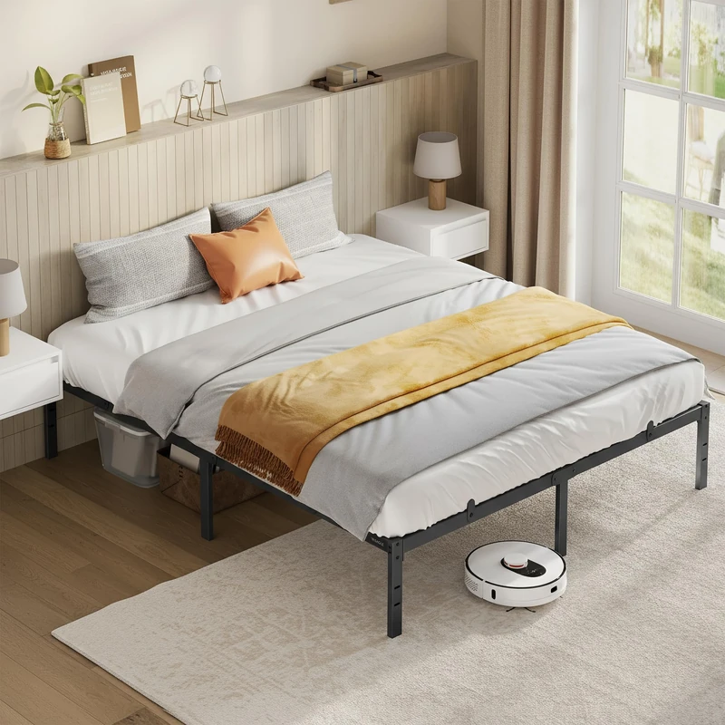 VASAGLE King Metal Bed Frame, 150 x 200 cm, Under-Bed Space, Modern Style, for Guest Room, Easy Assembly, Ink Black RMB137BD01