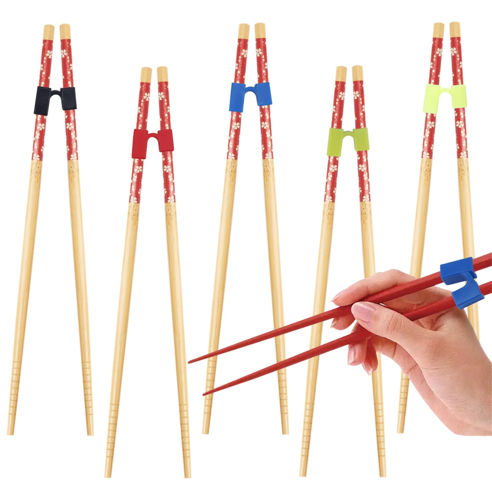 5pcs Training Chopstick Helpers for Kids Adults, Reusable Finger Snack Chopsticks Trainer Set Anti-Slip Assistant Tool for Elderly Asian Food Beginners Learner Learning（Chopsticks Not Included）