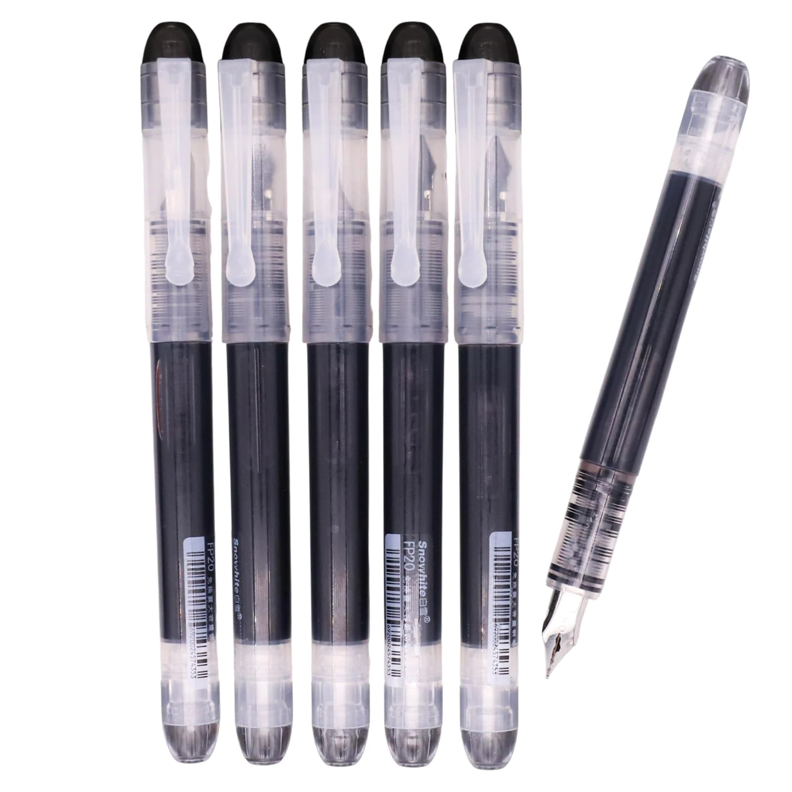 6 Pack Disposable Fountain Pens Black Ink Smooth Writing Pen with Quick-Drying Liquid Ink, Fine Nib, Fountain Pens for Writing, Fineliner Black Pens, Fountain Pen Retractable, for School, Office