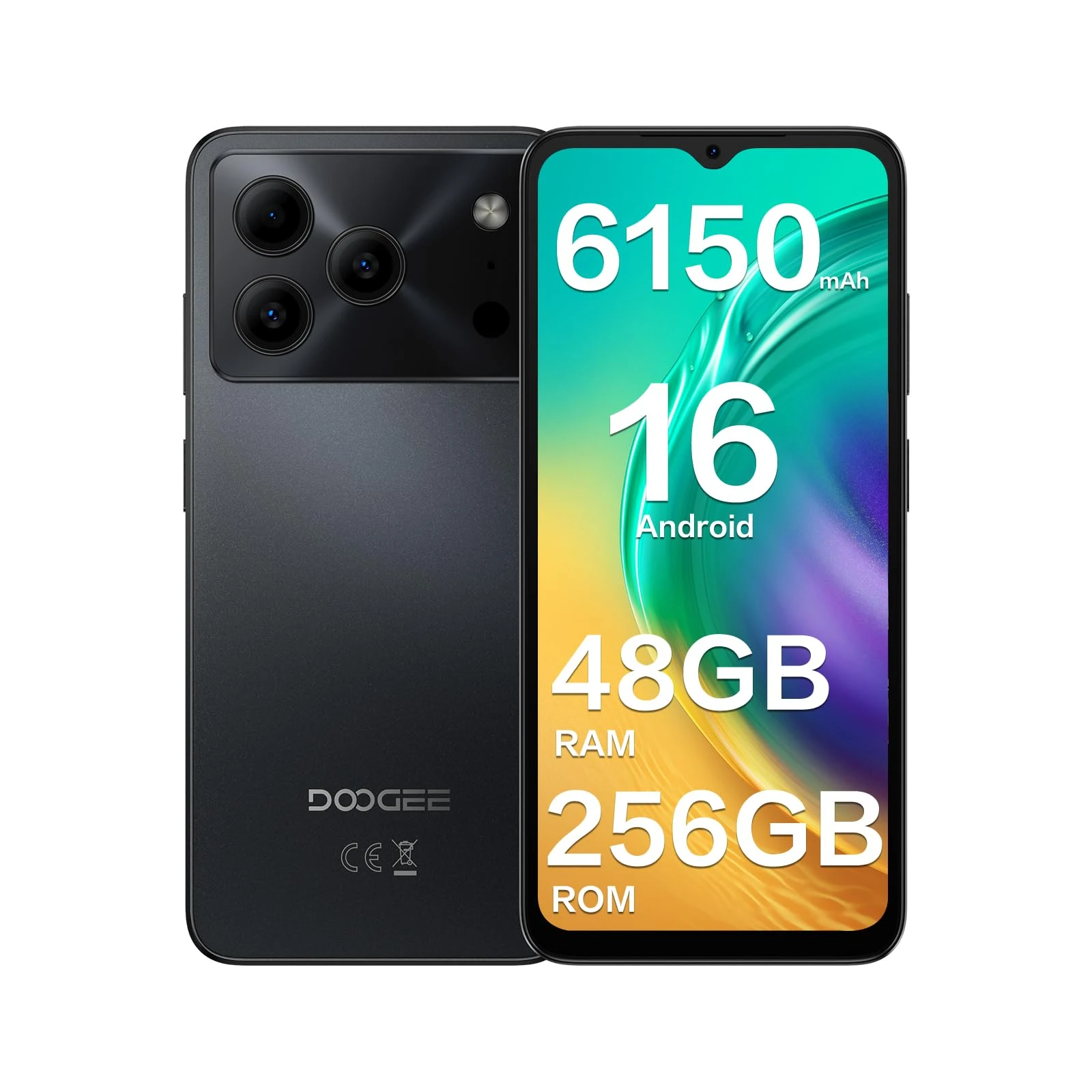 DOOGEE Note 56 Plus Mobile Phones, Android 16 Smartphone with Gemini AI, 48GB+256GB/2TB, 6150mAh Battery, 6.56" HD+ 90Hz Display, 50MP Camera, 4G Dual SIM Free Phone, Fingerprint/Face Unlock/BT5.0/NFC