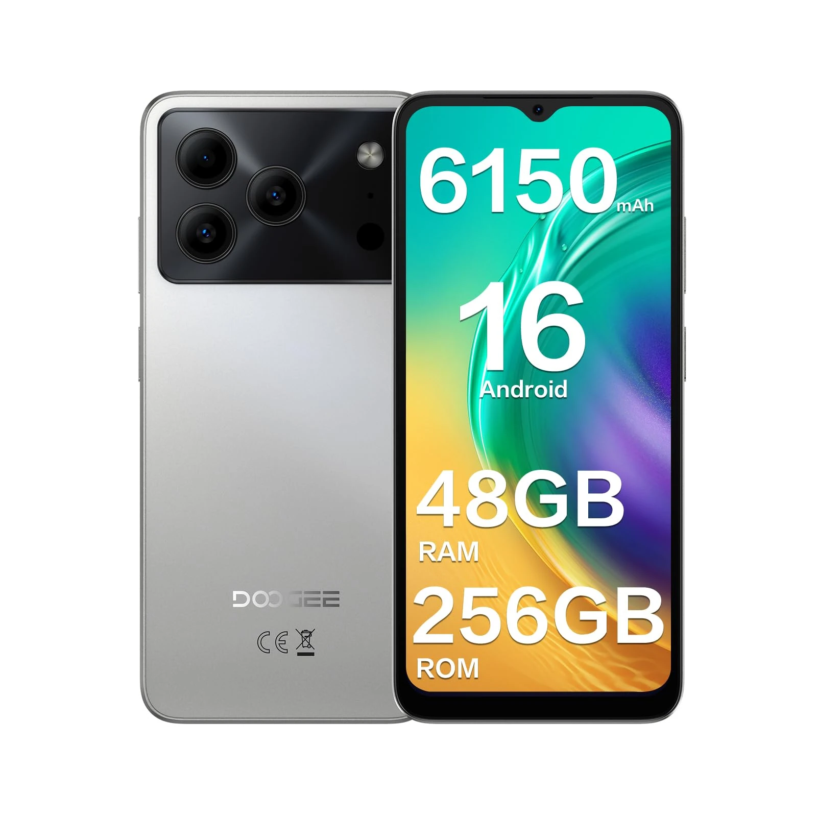 DOOGEE Note 56 Plus Mobile Phones, Android 16 Smartphone with Gemini AI, 48GB+256GB/2TB, 6150mAh Battery, 6.56" HD+ 90Hz Display, 50MP Camera, 4G Dual SIM Free Phone, Fingerprint/Face Unlock/BT5.0/NFC