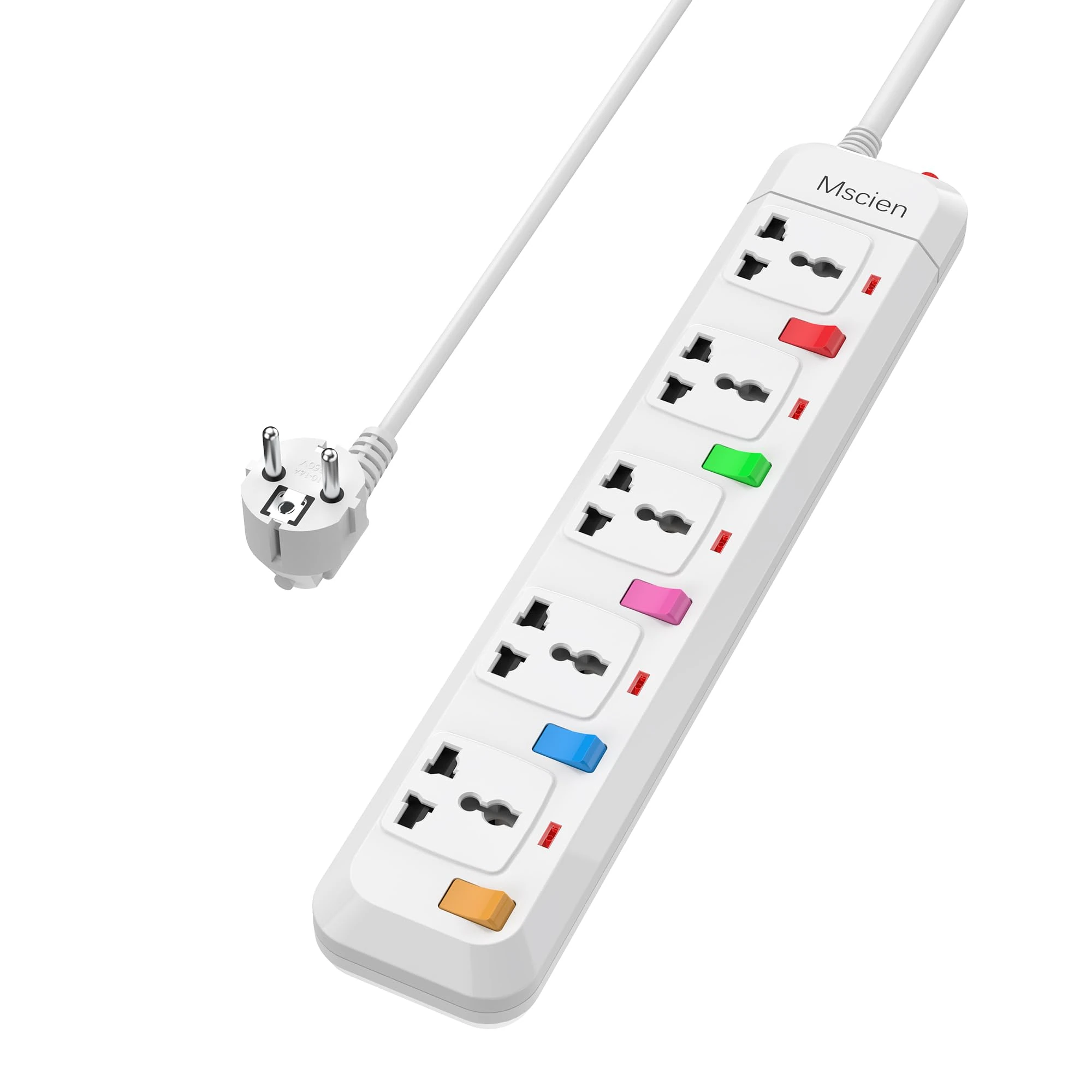 5 Way Travel Mscien Extension Lead, 5 Individual Switches UK to EU Mountable Overload Protection Power Strips with 1.8M Extension Cord