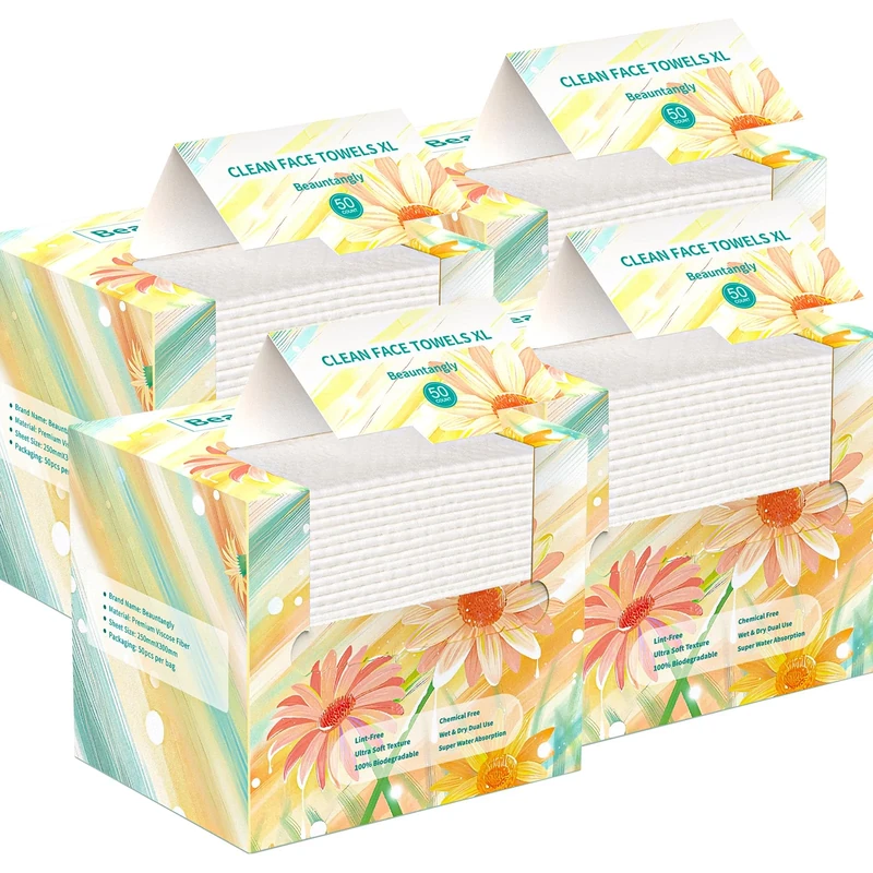 Disposable Face Clean Towels XL, Face Cloths for Skin Care, Thick Lint- Free Ultra Soft Dry Wipes for Makeup Removing, Cleaning, Traveling, 10-Inch X 12-Inch, 50 Count 4 Pack