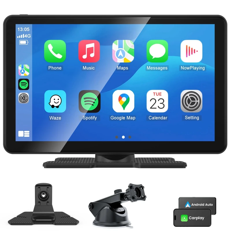 Wireless Apple CarPlay Android Auto Screen, Car Stereo 9" 1080P Touch Screen Portable Navigation Radio Vedio Player Bluetooth WiFi, Voice Control, Mirror Link