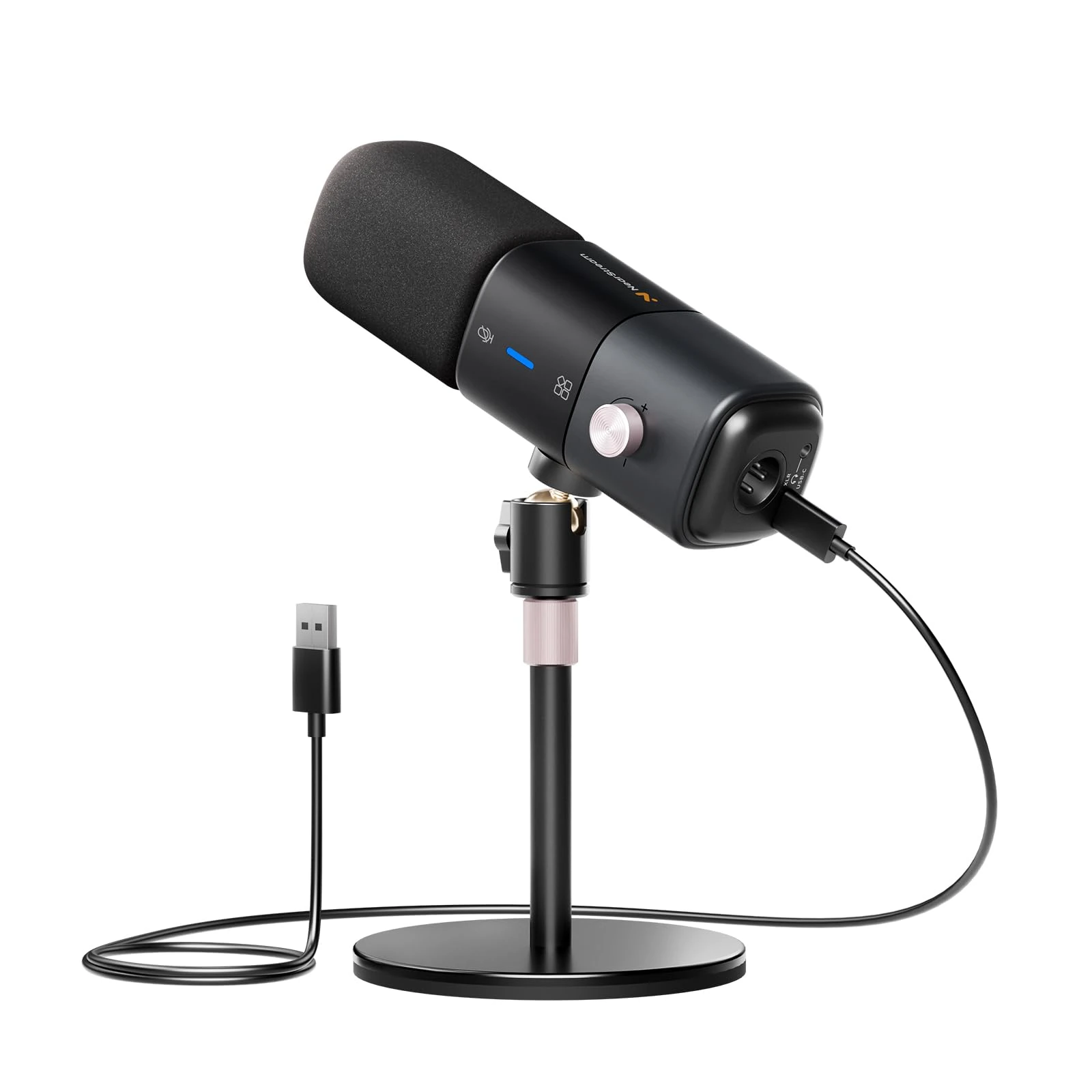 NearStream AM25X USB/XLR Condenser Mic with Boom Stand-Studio Recording Microphone Kit, One-Tap Mute, Noise Reduction & Monitoring for Indoor Podcasting, Streaming, and PC/Audio Mixer/PS5/PS4 Gaming