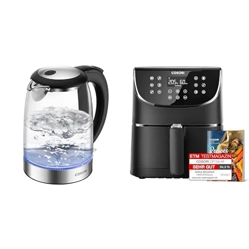 COSORI Kettle and Toaster Sets, 3000W Rapid Boil Kettle & Toaster Air Fryer 5.5L Capacity,Oil Free, Energy and Time Saver with 11 Presets with 100 Recipes Cookbook, Non-Stick, Dishwasher Safe Basket