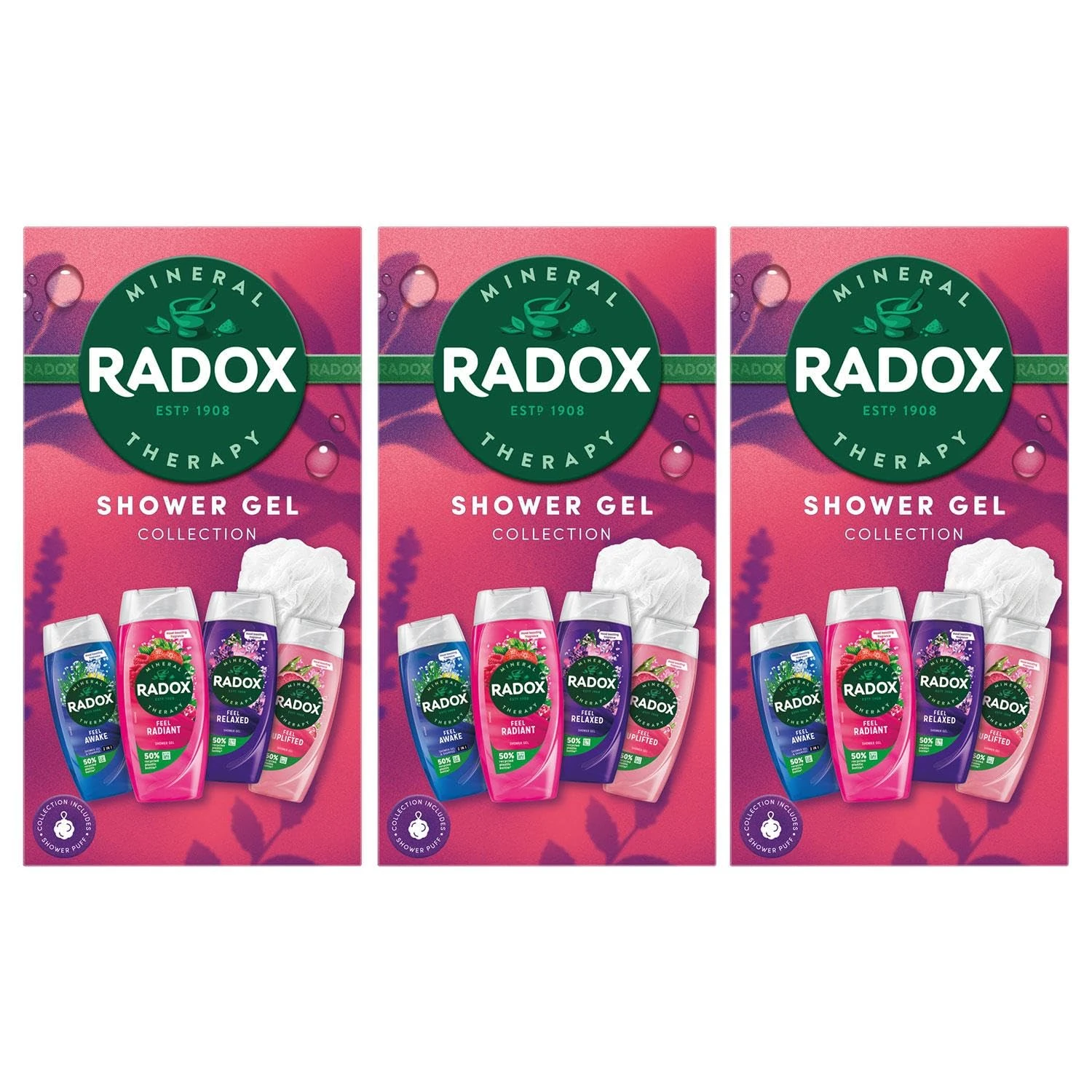 Radox Shower Gel Gift Set Bundle Feel Uplifted, Feel Relaxed, Feel Radiant & Feel Awake - Refreshing, Invigorating & Relaxing Body Wash Collection for All Skin Types