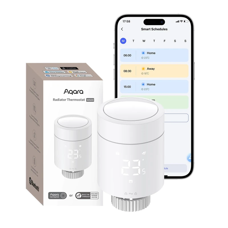 Aqara Smart Radiator Thermostat W600, Zigbee/Thread Thermostat with Energy Saving, Smart Scheduling, Geofencing, Long Battery Life, Compatible with Homekit, Home Assistant, Alexa, Google Home