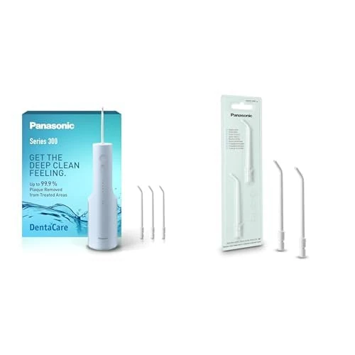 Panasonic Series 300 Water Flosser for Teeth + Panasonic Standard Nozzles (2-Pack)