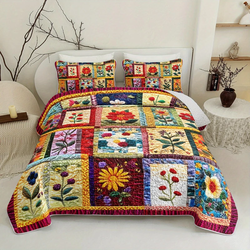 Tuzaovy Colorful Floral Patchwork Quilt Set Queen Size for Teens Adult Bedroom Decor,Floral Lightweight Bedspread Sets Queen Bedding,Bohemian Bed Cover Soft for Boys and Girls Room Decor